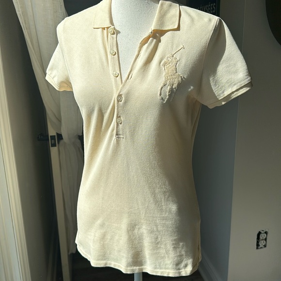 Polo Ralph Lauren Cream Sequined Big Pony Skinny Fit Polo Shirt - Picture 1 of 8